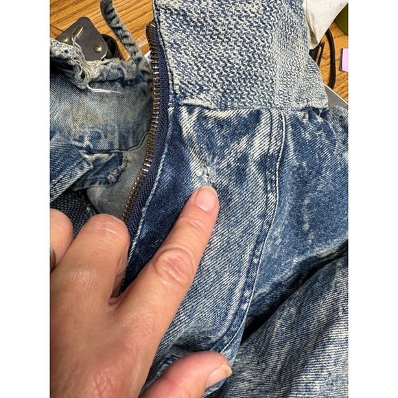 Vintage 80's Acid Wash Denim Bomber Jacket With Ribbed Hem Unisex 18W Distressed - Picture 9 of 11